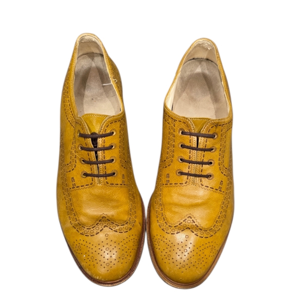 Robert Clergerie Mustard Yellow Leather‎ Wingtip Oxford Brogues 7.5